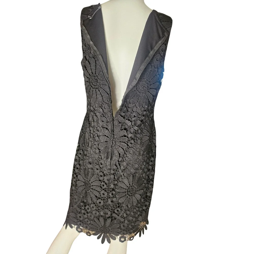 Chetta B Black Floral Guipure Lace Sleeveless Sheath Dress Size 10 Cocktail